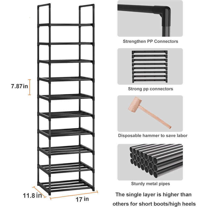Étagère à chaussures robuste en métal, étagère à chaussures étroite pour les placards, le vestibule et le couloir, étagère à chaussures réglable et empilable