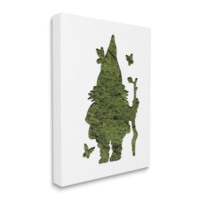 Créature de jardin, gnome avec des papillons, motif d'herbe, ferme rustique encadrée, estampe numérique de Daphne Polselli