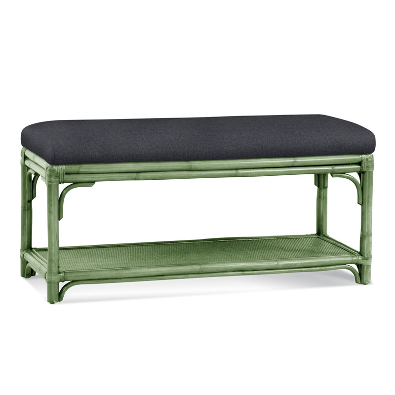 Summer Retreat Wicker Shelf Storage Bench, Celery, White Textured Performance; 0865-91