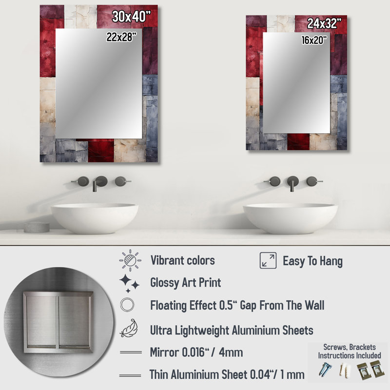 Maroon Mosaics Abstract Shapes, 32 po x 24 po