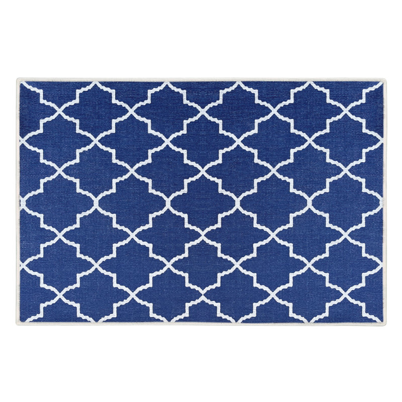 Werra Geometric Non-Skid Kitchen Mat, Navy