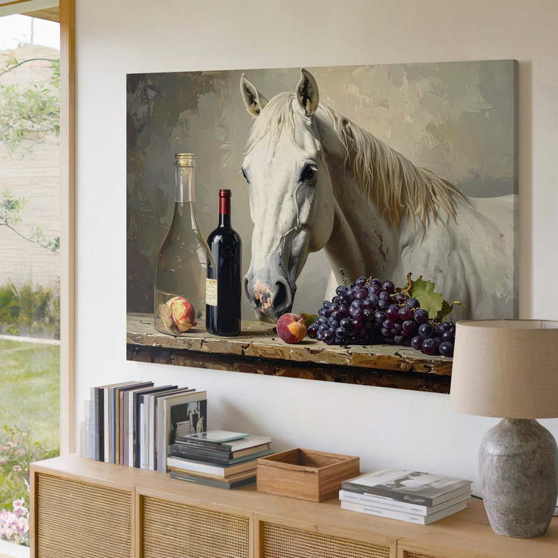 Toile murale fantaisiste «cheval et vin», H 9 po x l 12 po