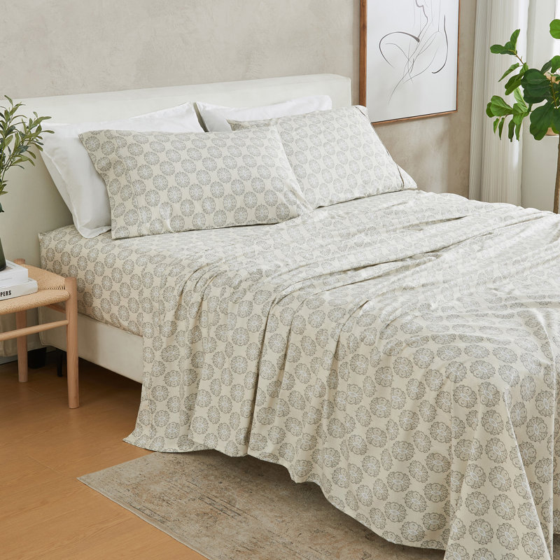 Cotton & Rayon from Bamboo Blend Floral Printed Sheet Set, King Sheet Case Pack with 3 Additionals Included