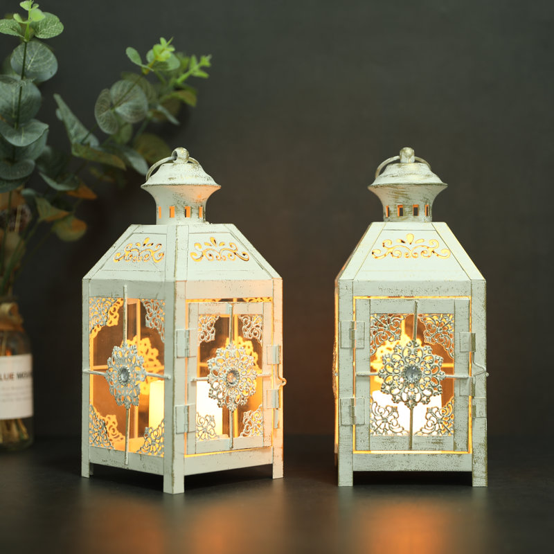 2 Piece Tabletop Metal Candle Lantern Set