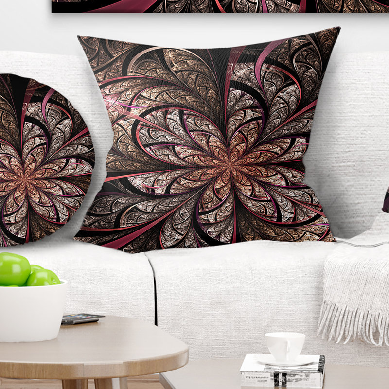 Grand coussin de conception florale à fleurs fractales, 18 po x 18 po, Coussin décoratif