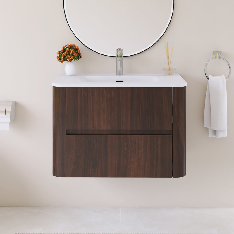 30" Wall-Mounted Single Bathroom Vanity With White Ceramic Integrated Top