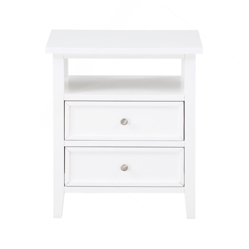 Table de chevet 2 tiroirs Weston White, Blanc