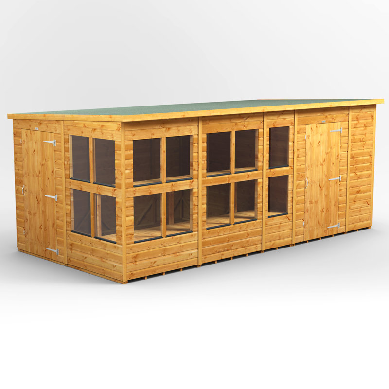 Powersheds 16 x 8ft Timber Tongue & Groove Pent Potting Shed Combi (includes 6ft Side Store)