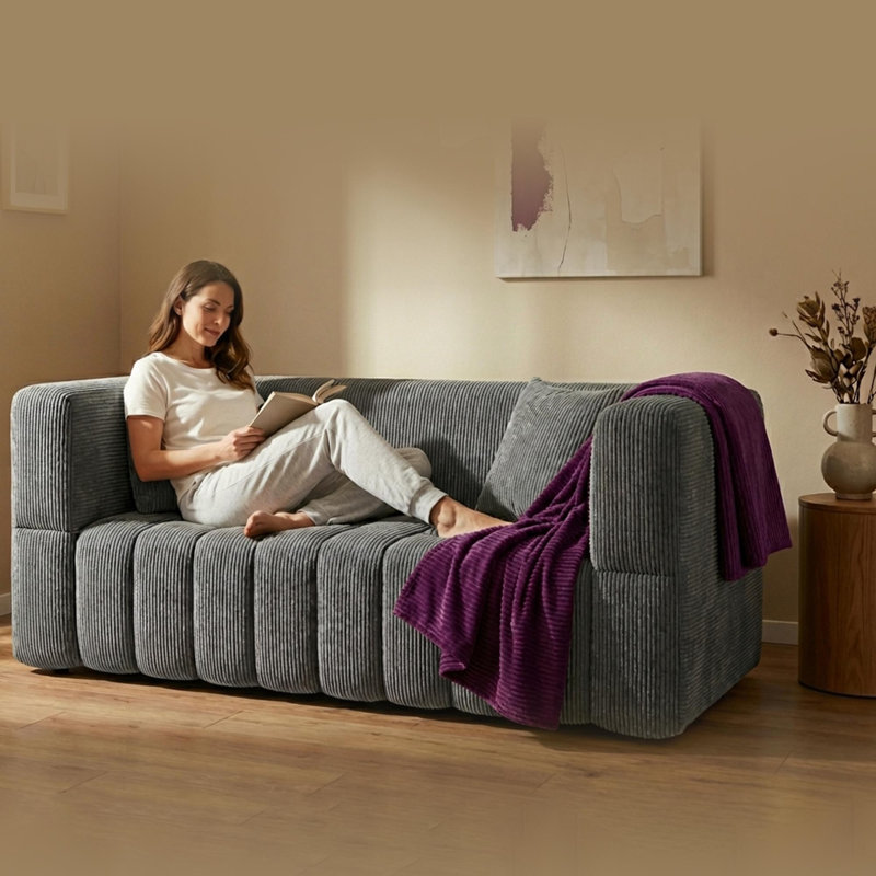 Modern Corduroy 2-Seater Loveseat with Oversized Armrests, Small Space Sofa