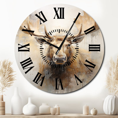 Beige And Gold Moose Portrait - Moose Black Face Wall Clock