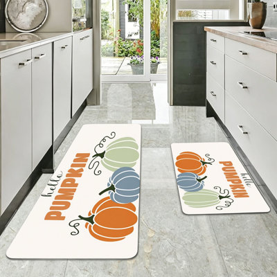 Multi Color Pumpkin Letter Kitchen Floor Mats 2 Pack, Kitchen Laundry Room