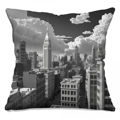 Black White Cityscape Double Sided Throw Pillows