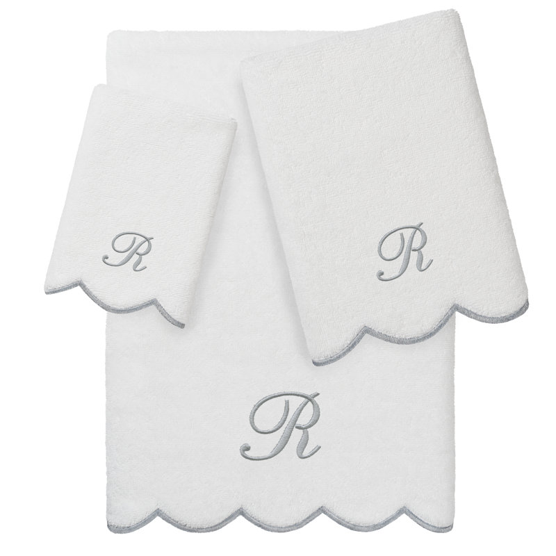 Ensemble de serviettes personnalisées 100% coton turque ADORNIA 3 pièces Linum Home Textiles, R, Blanc / Gris