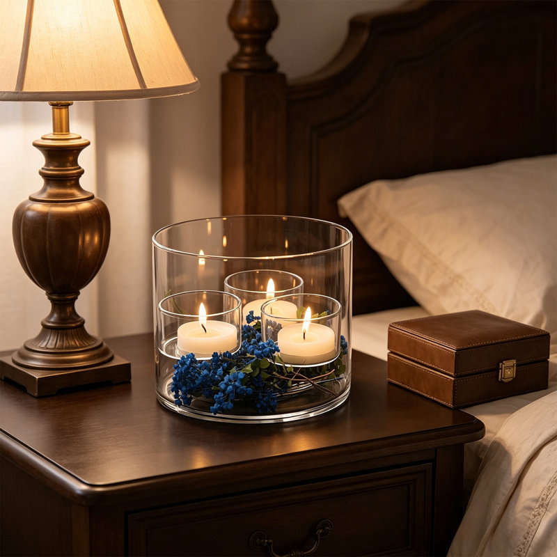 Bougie décorative faite à la main avec chandelier de table en verre fait à la main pour une fête de bureau à domicile qui ajoute de l'esthétique à tout espace