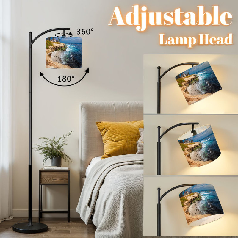Lampe sur pied à arc avec abat-jour réglable La Jolla Coastal Southern California San Diego Lampe sur pied 3 températures de couleur à intensité variable pour poteau haut avec interrupteur au pied pour la chambre à coucher