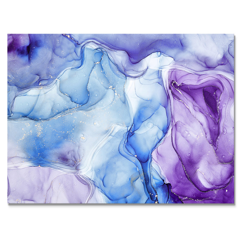 Art à l'encre bleue et mauve, impression sur toile, Toile tendue, H 24 po x l 32 po x P 1 po