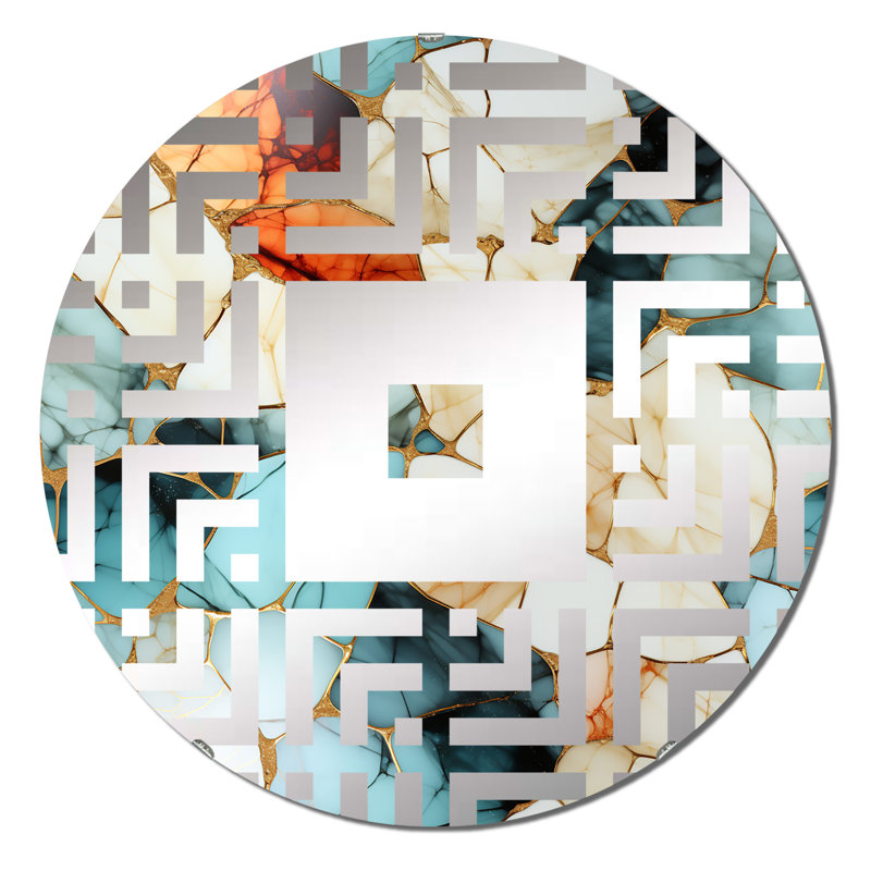 Multicolore marbre mosaïque harmonie motif - miroir mural carré, 23,6 po x 23,6 po