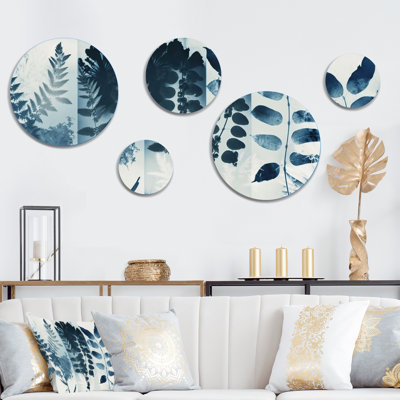 Ensemble de 5 décorations murales rétro fleurs sauvages dans les tons de bleu II