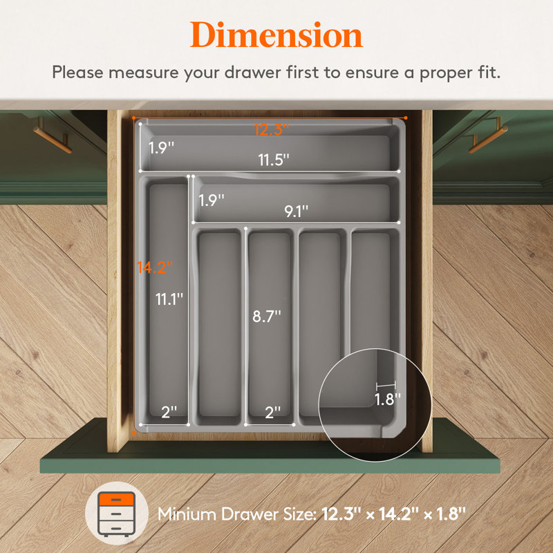 Silverware Drawer Organizer Tray, Plastic Cutlery Storage For Kitchen Drawer, Flatware And Utensil Holder Divider For Spoons Forks Knives Tableware, 7 Compartment