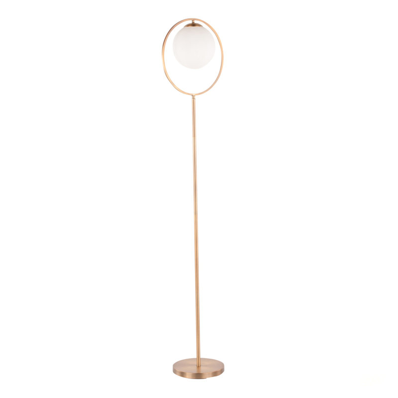 Moon Contemporary Floor Lamp In Gold Metal With Frosted Glass Shade For Elegant Lighting And Modern Decor