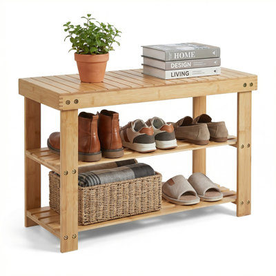 3-Tier Shoe Rack Bench for Entryway, Sturdy Organizer with Comfortable Seating