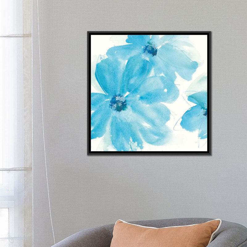 « aqua menthe clematis i », reproduction sur toile, H 18 po x l 18 po x P 1,5 po, Toile avec cadre noir, Pas de tapis