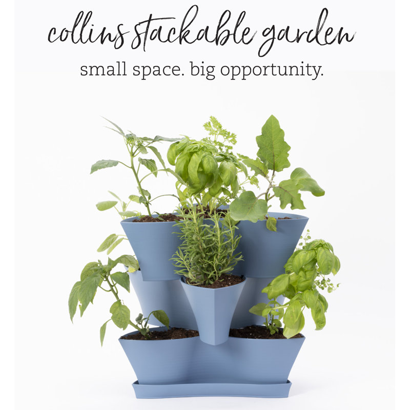 Collins Two Layer Plastic Indoor/Outdoor Vertical Garden Planter, Denim Blue