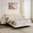 White Queen Bed Frame With Led Lights, Upholstered In Pu Leather, Button - Floating Bed. Conceals Legs, Remote Operated For A Peaceful Bedroom, Slats Long Lasting Use Size Headboard. Design Modern-1167774922