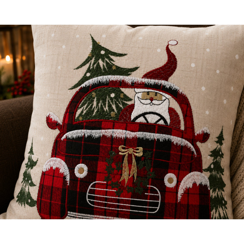 Appliqued and Embroidered Linen Throw Pillow