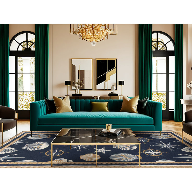 Washable Coastal Elements Nautical Area Rug, Square 7'