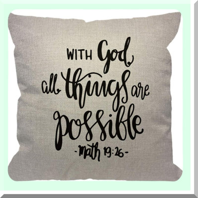 Christian Hope Verse Decor Pillow - All Things Possible Quote Cushion Cover - Religious Home Sofa Decorative Case - Cotton Linen Square