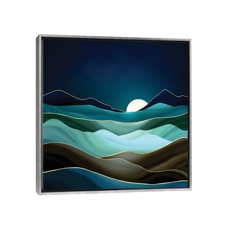 Moonlit Vista - impression d'art graphique, H 18 po x l 18 po x 1,5 po, Toile avec cadre argenté, Aucun mat