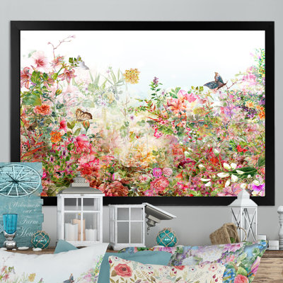 Rétro fleurs multicolores printanières VI - reproduction encadrée sur toile
