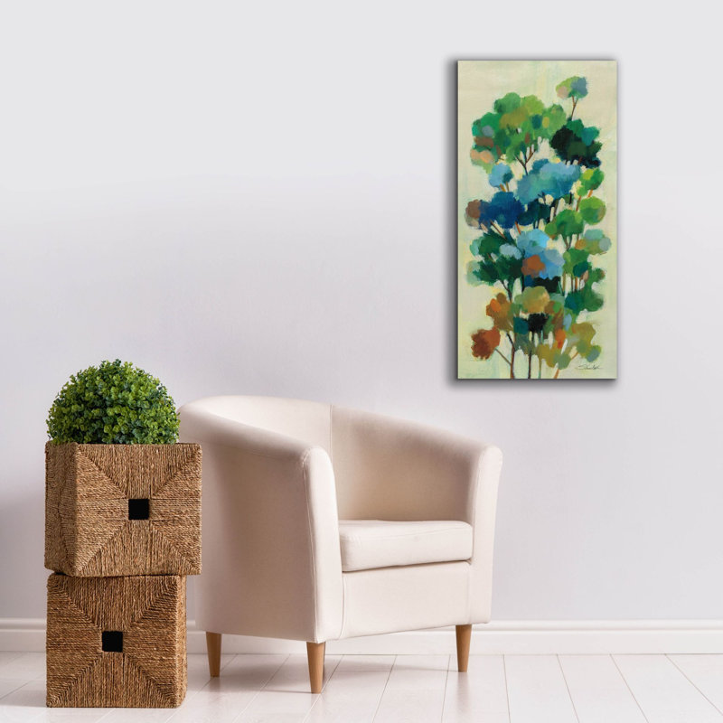 «Green Branches 2» par Silvia Vassileva, art mural sur toile, H 40 po x l 20 po x P 1,5 po