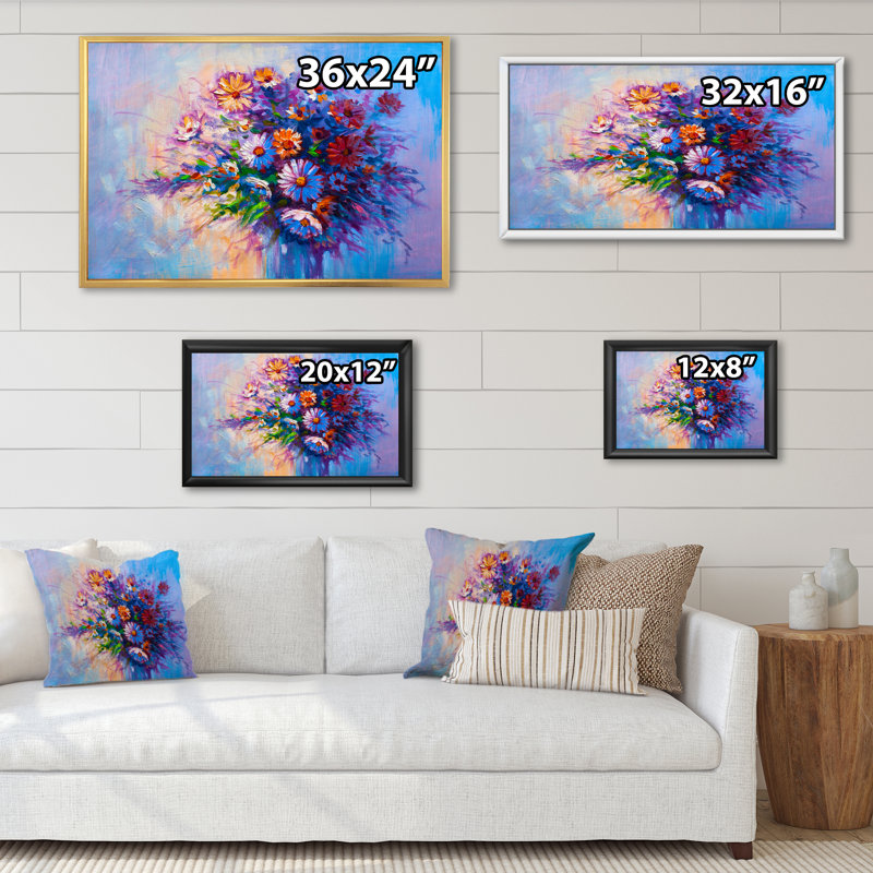 Bouquet moderne de marguerites III, L 32 po x H 16 po, Cadre flottant blanc