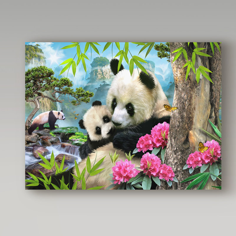 Reproduction d’art sur toile tendue deux panda, H 18 po x l 24 po x P 2 po