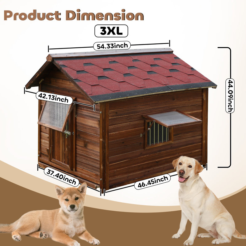 Solid Wood Dog House, 111.8cm H x 106.7cm W x 137.2cm D