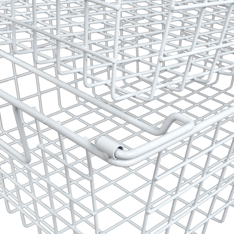 Stackable Metal Storage Baskets, White, 5.5" H x 12" W x 16" D