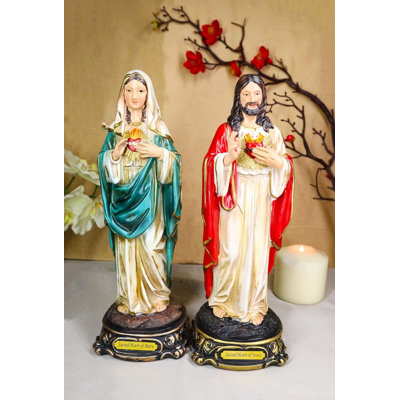 Catholic Sacred Heart Of Mary And Jesus Christ Statue Set Of 2 With Name Base