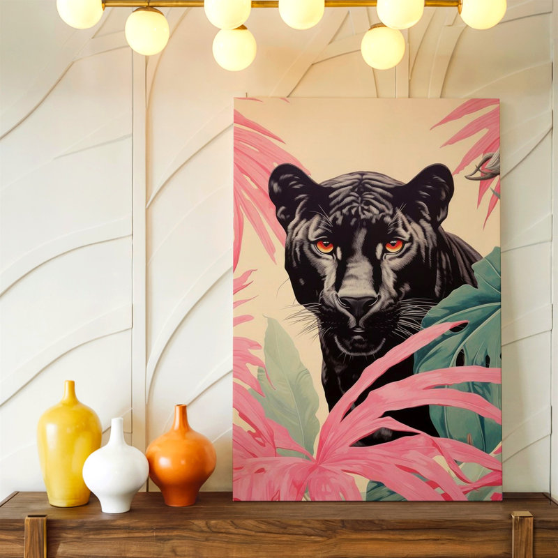 «Black Panther», impression de toile sur toile, feuilles de palmier rose tropical, H 11 po x l 14 po