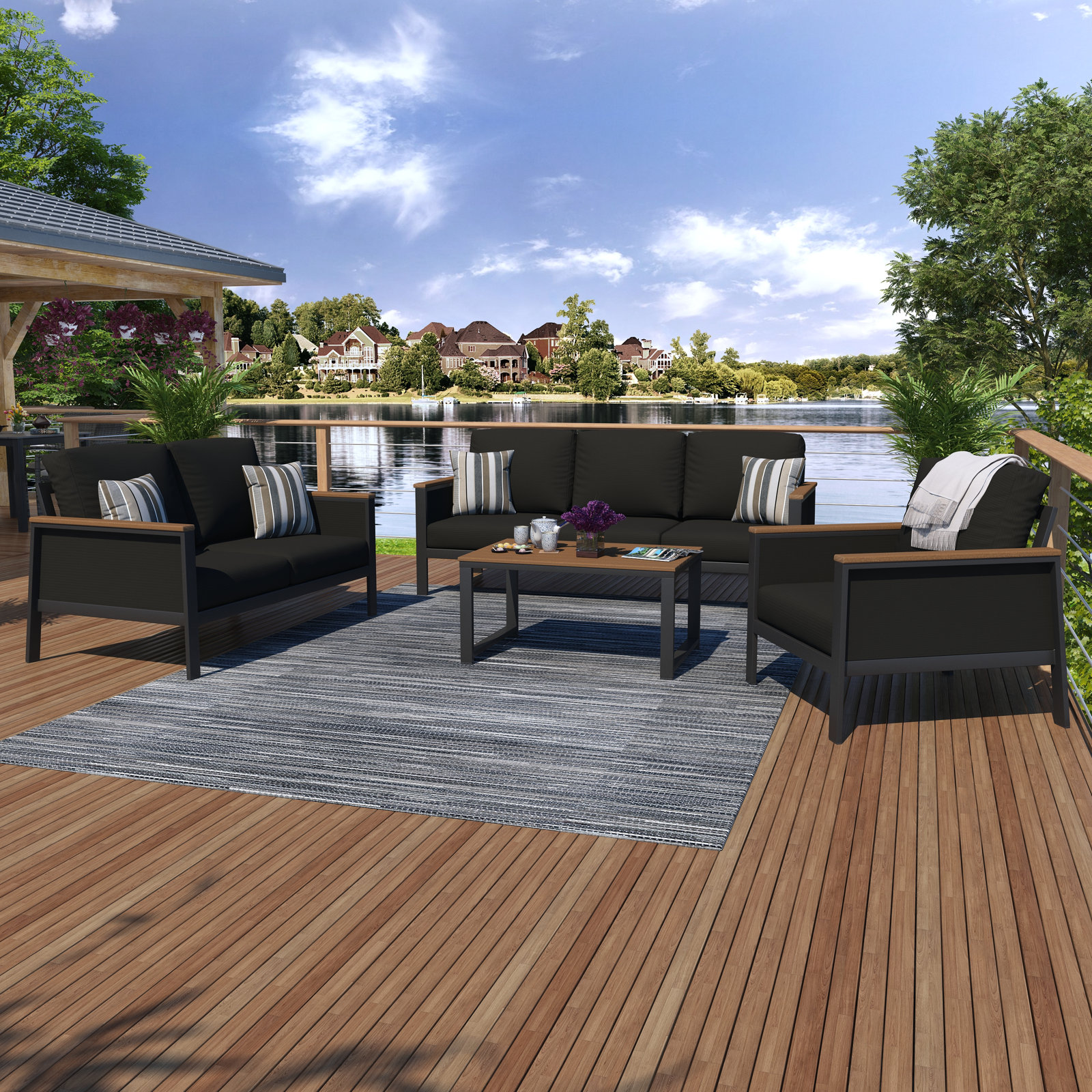 Townsend 8-Person Patio Seating Group, Canvas Black