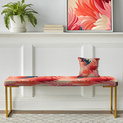 Coral Canvas Tropical Pattern - Tropical Upholstered Gold Bench