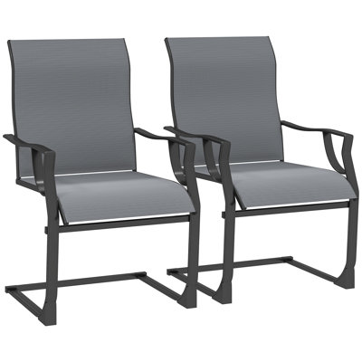 Patio Dining Chairs Set of 2, Outdoor C Spring Dining Chairs Set w/ High Back, Armrest, Breathable Fabric & Metal Frame, Heavy Duty Outdoor Chairs for by Ebern Designs