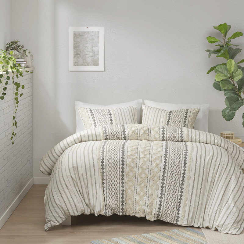 Ivory King Cotton Reversible Comforter Set with Chenille