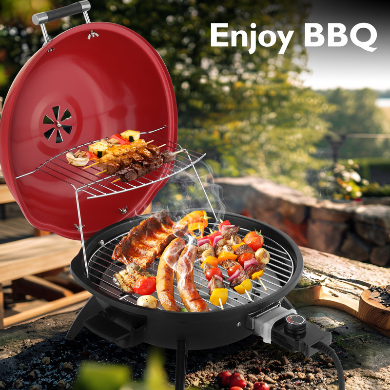 Barbecue électrique portatif à double couche 1600W , Rouge / Noir