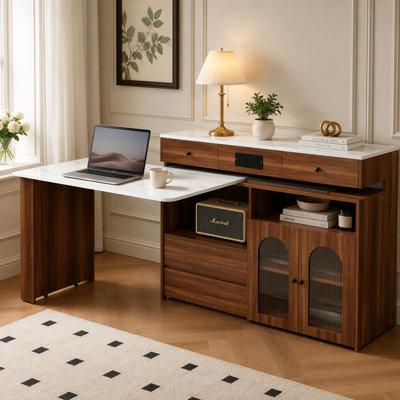Extendable Rotating Kitchen Island with Built-in Outlet