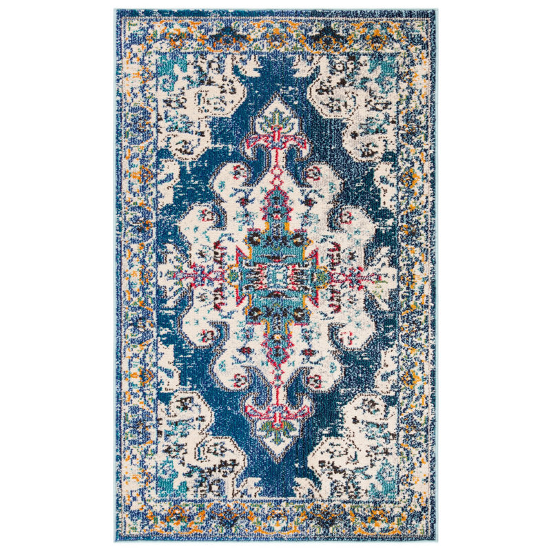 Felty Oriental Blue/Gray/Beige Area Rug, Rectangle 3' x 5'