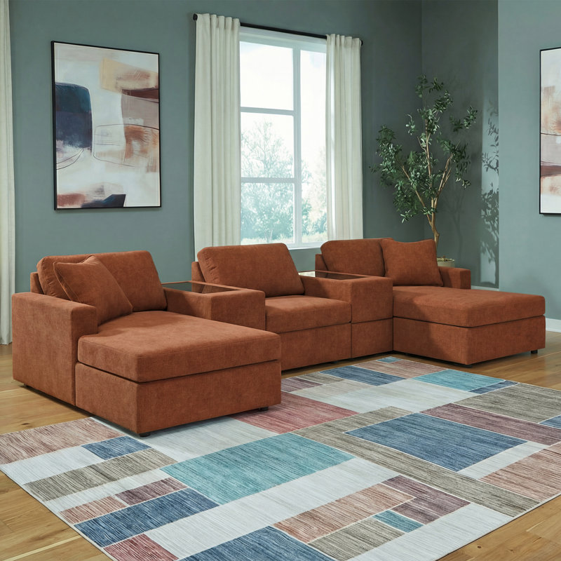 Canapé modulaire 5 pièces Chobanyan, Polyester brun