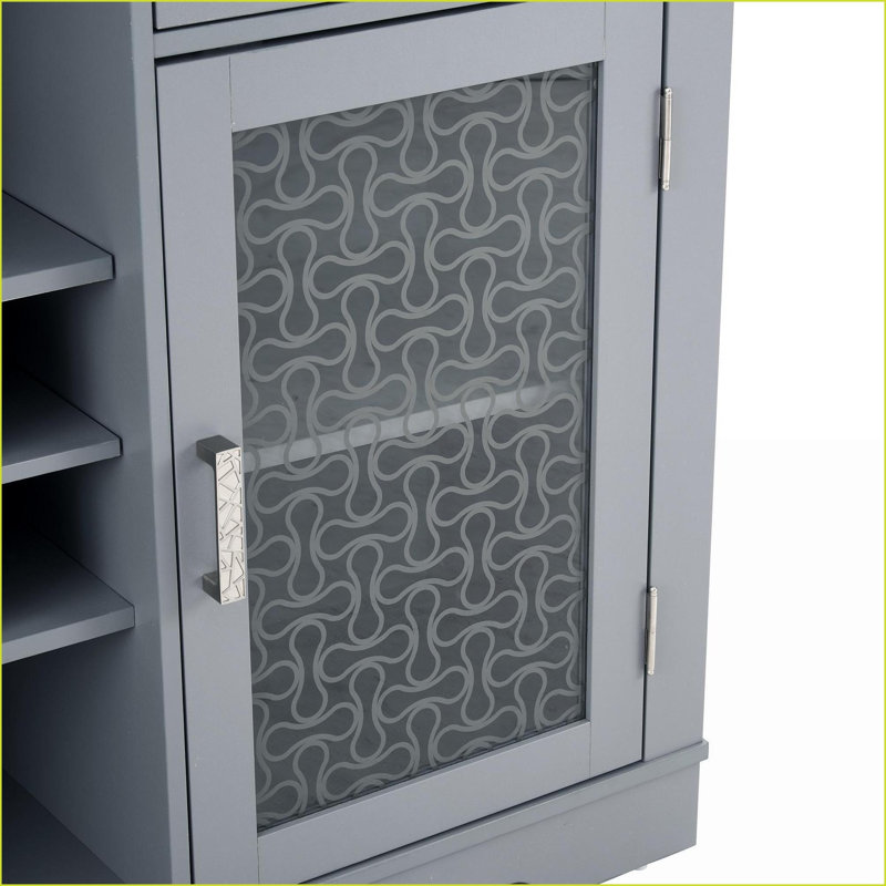 Cabinets, buffet de ferme moderne avec 2 tiroirs, portes en verre et amp; Support à vin | Bleu clair + chêne clair l 56,46 po | Panneau de fibres à densité moyenne | Cuisine