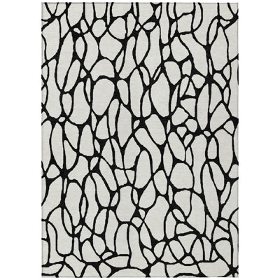 8' X 10' Ivory Geometric Washable Indoor Outdoor Area Rug
